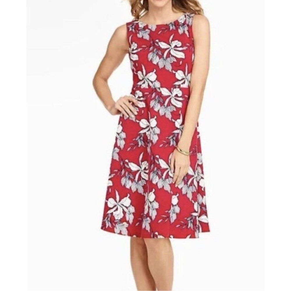TALBOTS Red Floral Sleeveless Fit & Flare Mini Dress Size Small